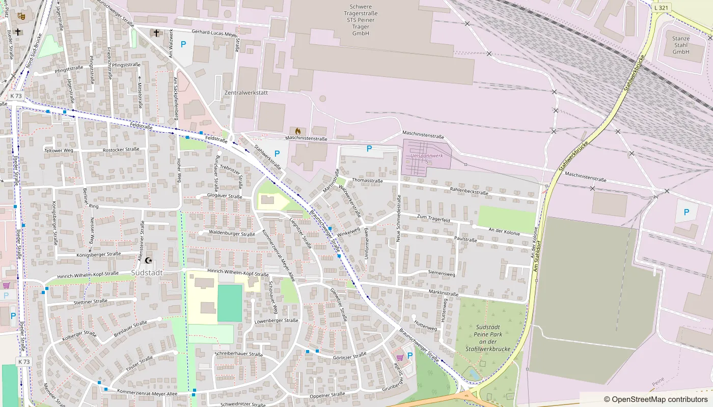 Karte der Umgebung: das Haus in Peine Süd, Bahnhof und Innenstadt in Gehweite.